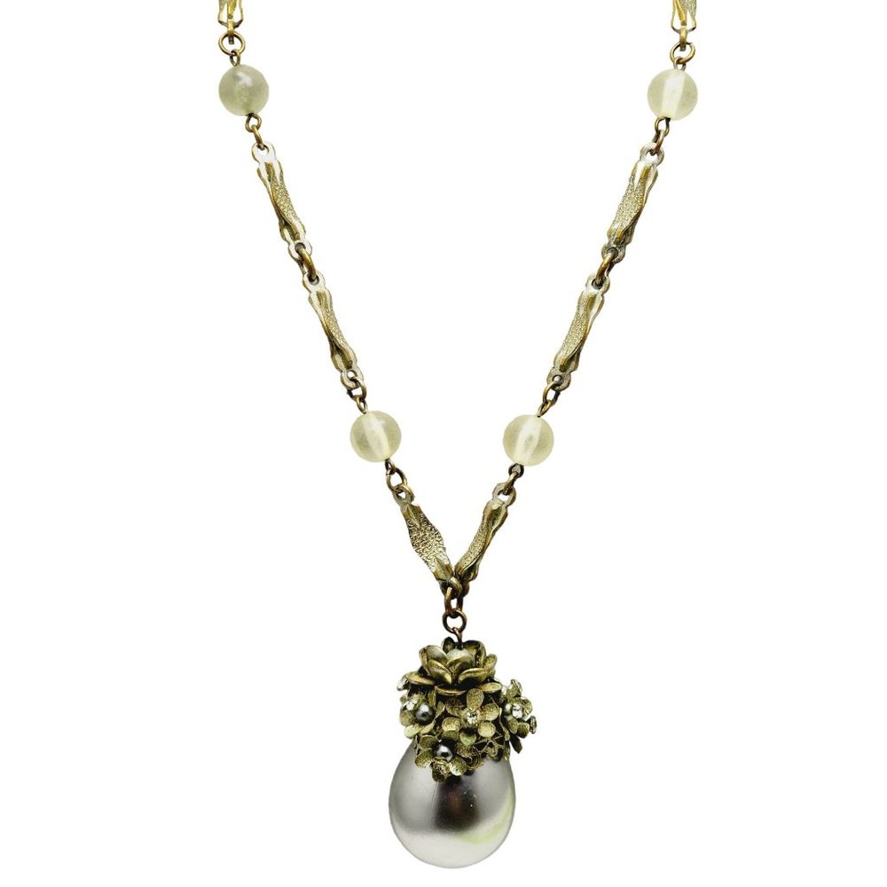 Vintage Unusual Possibly Japan Early Gray Pearl & Rhinestone Drop Necklace A870
